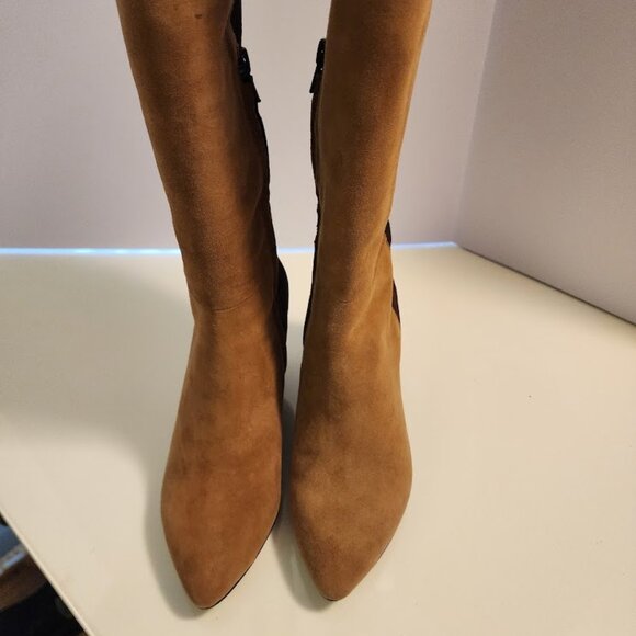 Jean-Michel Cazabat Two-Tone Light & Dark Brown Suede Wedge Boots - Picture 6 of 9